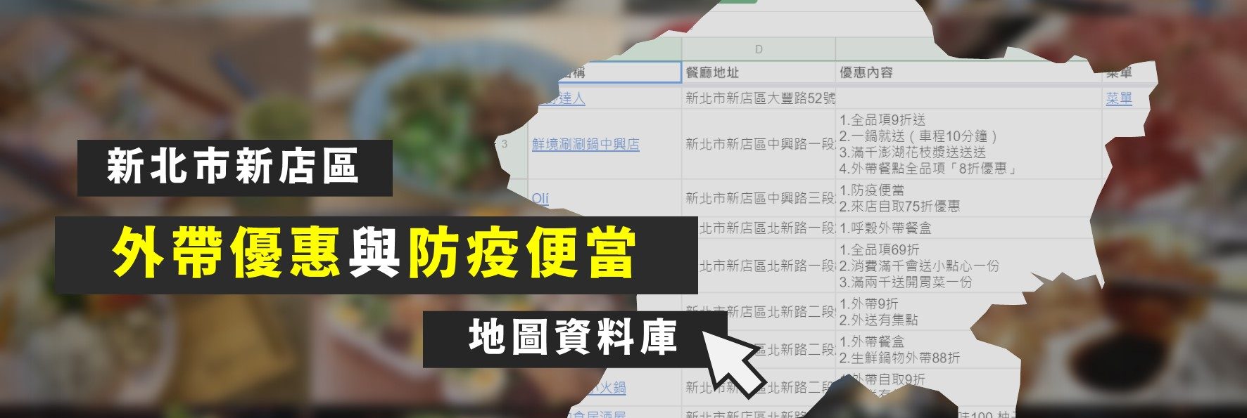 新北新店區防疫外帶懶人包－帶優惠外送優惠防疫便當資料庫 [累積41筆]