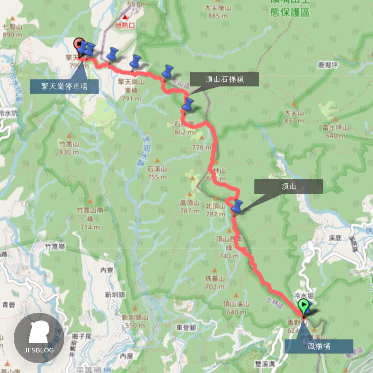 「頂山石梯嶺步道」路線地圖